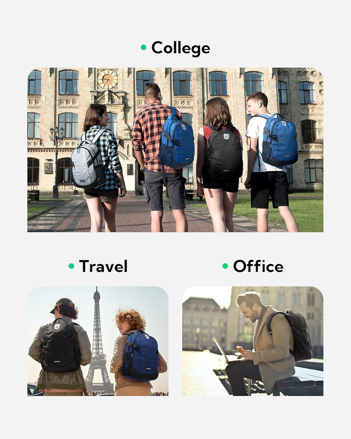 WATERFLY Small Casual Travel Backpack: 20L for Men Women Work Commuter Everyday EDC Daypack Hiking Gym Sport Workout Grey