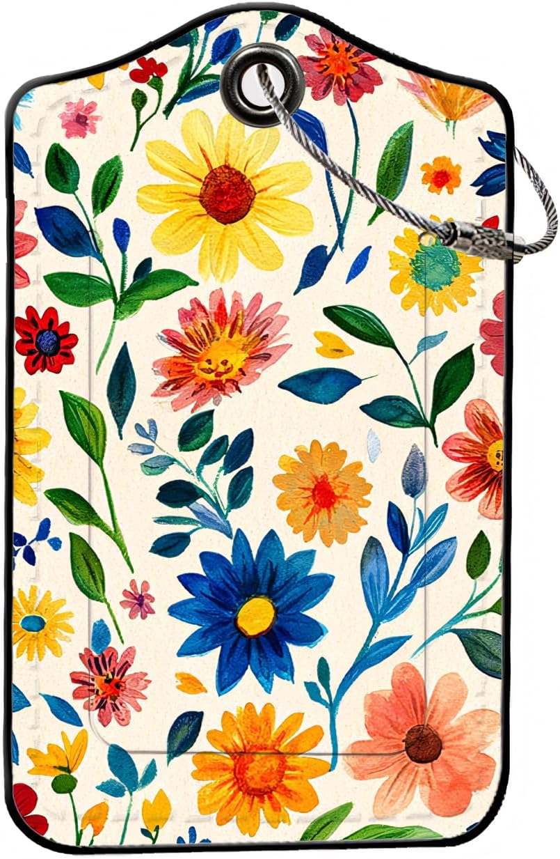 Luggage Tags for Suitcases, 2-Pack PU Leather for Cruise & Travel, Baggage ID Tags with Privacy Cover & Address Card, Durable Metal Ring, Kids Adults Travel Accessories, Watercolor Blooms