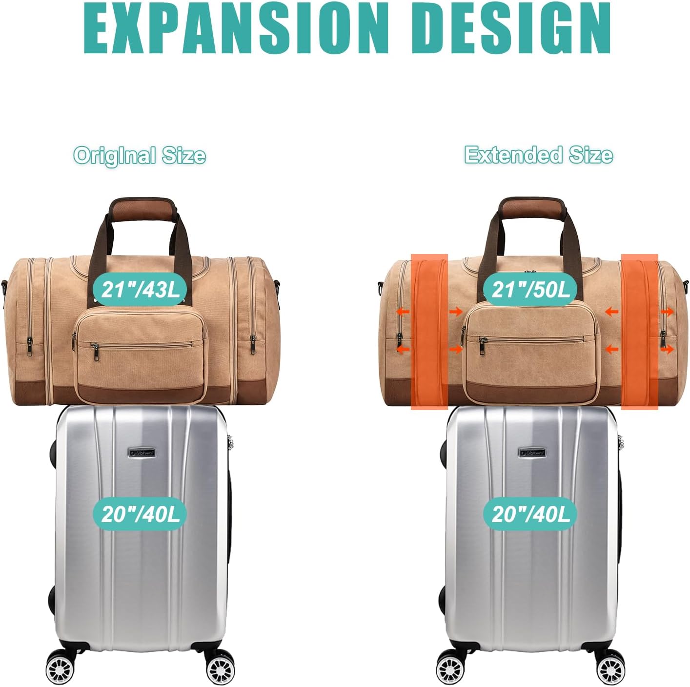 Dimayar Expandable Duffle Bag for Men, 50L Large-Capacity Weekender, Water-Resistant Mens Duffle Bags for Traveling, Lightweight & Durable Overnight Carry-On, Versatile Gym and Travel Bag