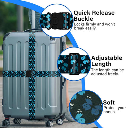 2 Pack Luggage Straps for Suitcases, Adjustable Travel Belt with Double Lock and Quick Release Buckle, Heavy Duty Nylon Bag Packing Strap, Unique Identifiers Travel Accessories-Blue Butterfly