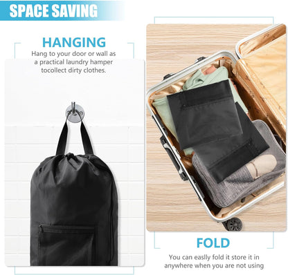 Laundry Bag Backpack,Olosar Extra Large Travel Laundry Bag with Mesh Pocket & Adjustable Shoulder Straps,Dirty Clothes Travel Bag for College Students Dorm,Apartment(Black)