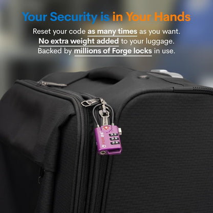 Forge TSA Approved Luggage Locks, Re-settable Combination with Alloy Body (Dark Purple 4 Locks)