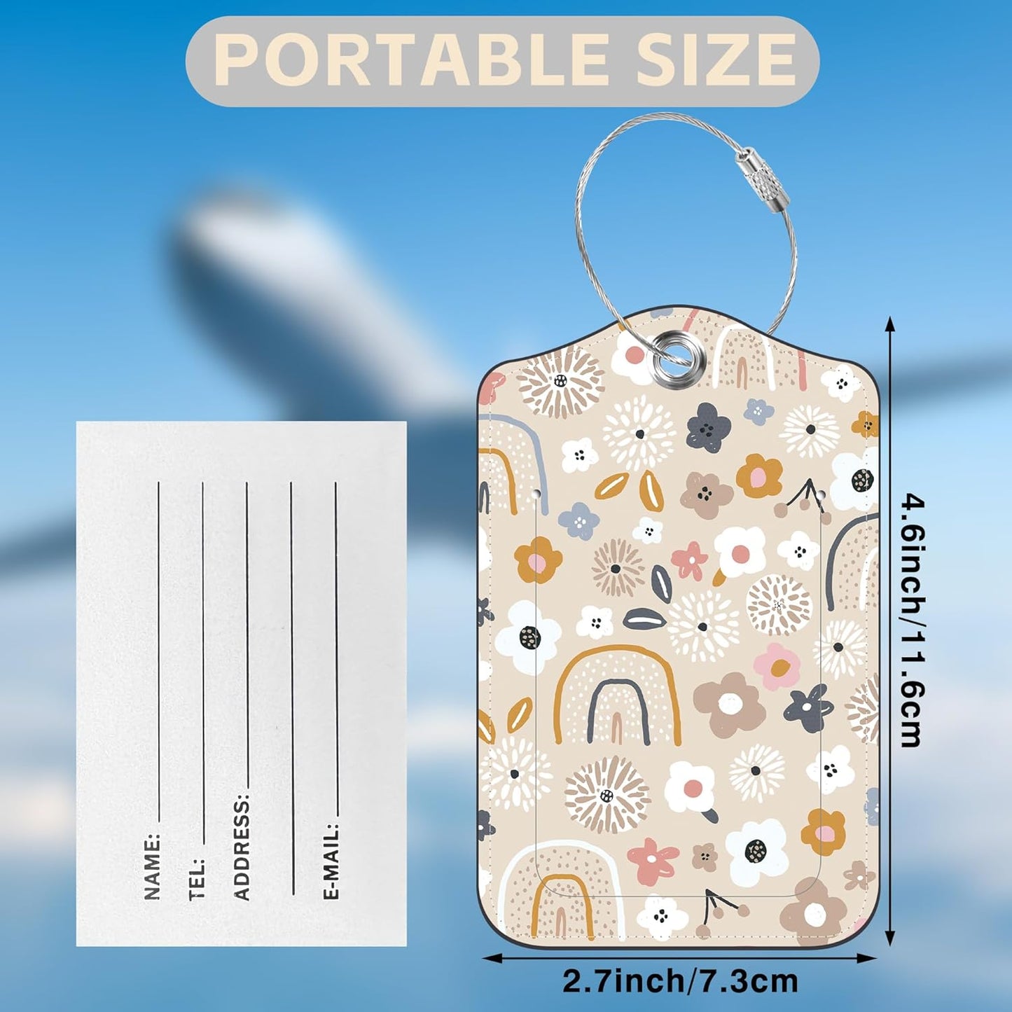2 Pack Luggage Tags for Suitcases Boho Rainbow Flower Leather Luggage Tags Privacy Cover ID Label with Stainless Steel Loop and Address Card for Women Men Travel Bag Backpack