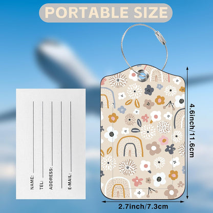 2 Pack Luggage Tags for Suitcases Boho Rainbow Flower Leather Luggage Tags Privacy Cover ID Label with Stainless Steel Loop and Address Card for Women Men Travel Bag Backpack