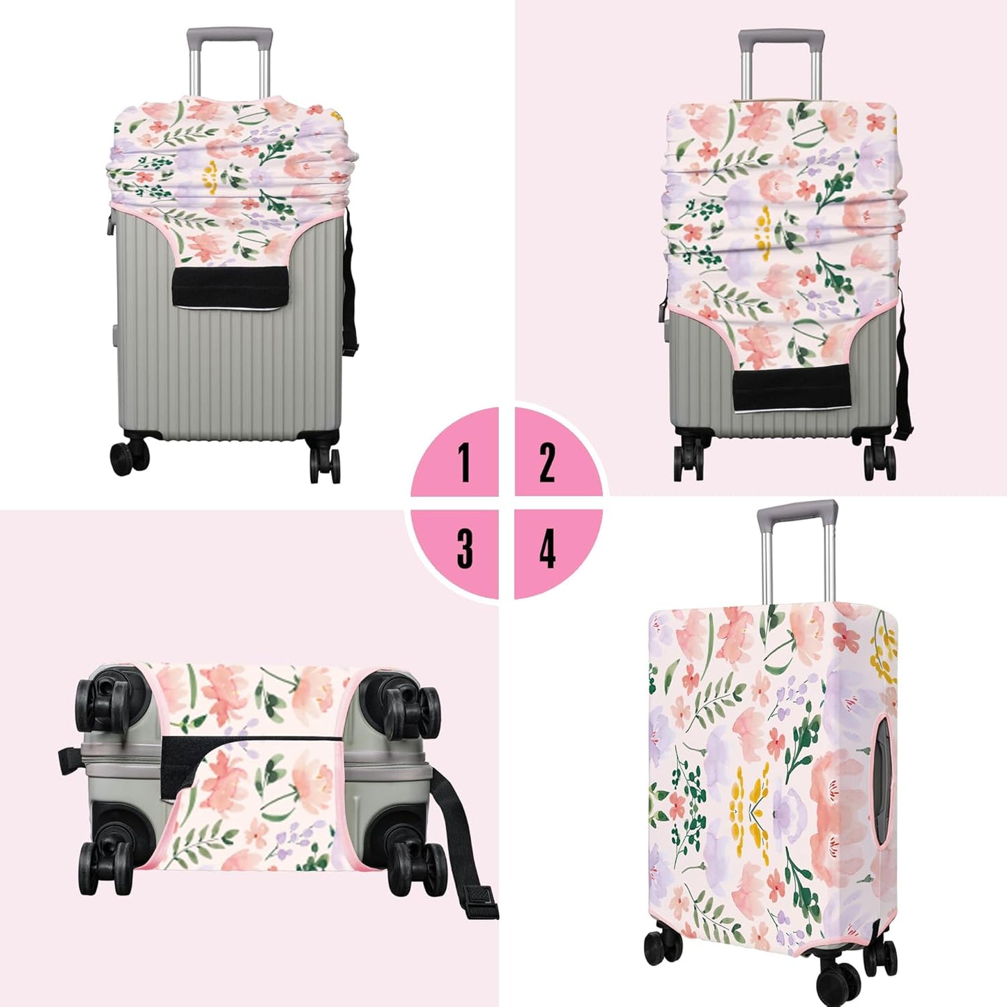 Travel Luggage Cover Suitcase Protector Fits 18-32 Inch Wheel Covers PatternedTravel Related Items Flower Luggage Protector Elastic L
