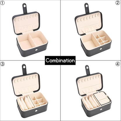 2 Layer Portable Jewelry Box, Large Jewelry Travel Case with 4 Jewelry Pouches, Medium Size Jewelry Organizer Box for Earrings, Necklaces, Bracelets (black)
