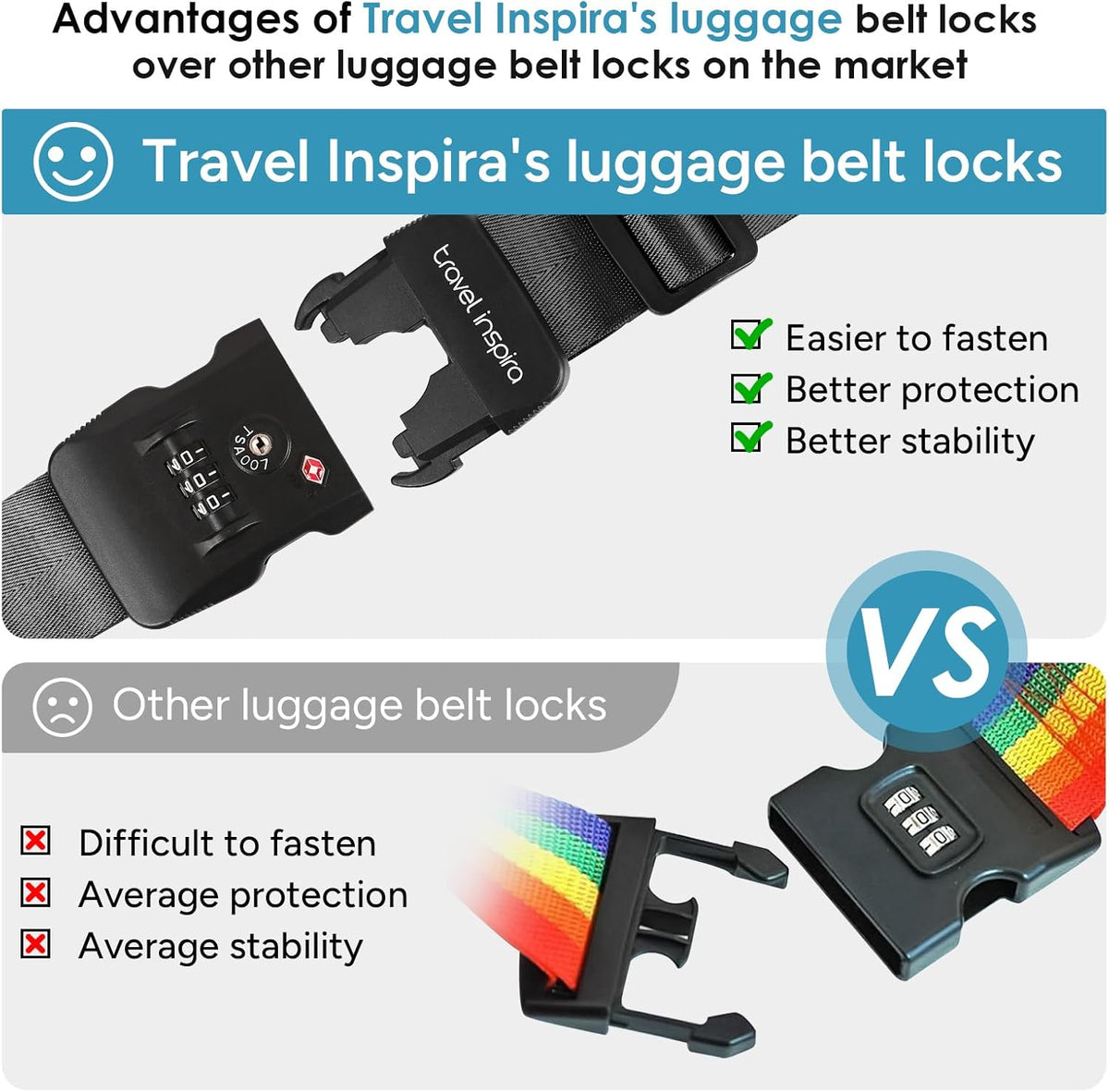 Travel Inspira Luggage Straps for Suitcases with TSA Lock, Protect Your Luggage Anti-Burst, High Visibility Color, Easy to Identify Luggage Adjustable Heavy Duty Belt for 20-32 Inch Suitcases