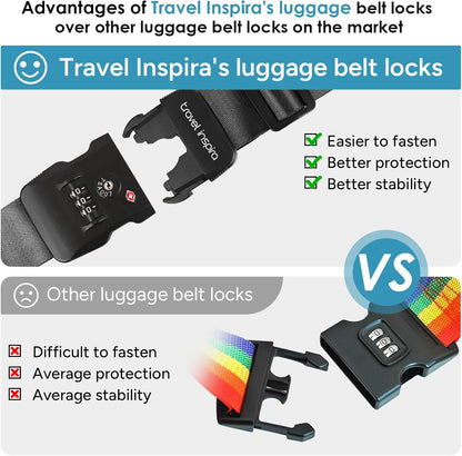 Travel Inspira Luggage Straps for Suitcases with TSA Lock, Protect Your Luggage Anti-Burst, High Visibility Color, Easy to Identify Luggage Adjustable Heavy Duty Belt for 20-32 Inch Suitcases