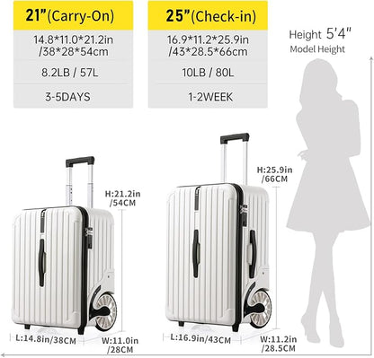 Extra Large Wheels Carry On Luggage Hard Shell Suitcase Top Opening Hardside - Image 6