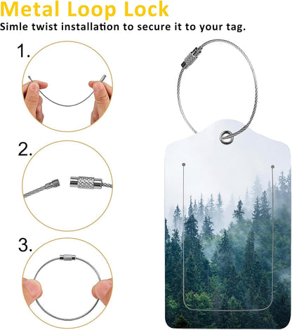 2 Pack Misty Forest Luggage Tag for Suitcases Misty Valley and Dark Forest PU Leather Bag Travel Suitcase ID Identifier Baggage Tags for Women Men Travel