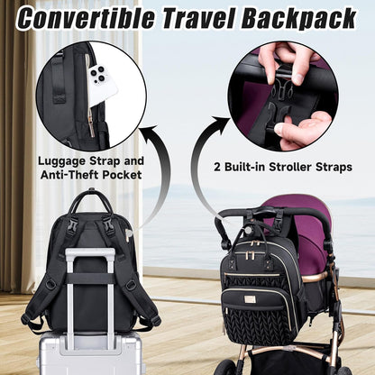 Diaper Bag Backpack,Stylish Baby Diaper Bag,Waterproof Travel Diaper Backpacks Baby Bags with Changing Pad,Stroller Straps,Insulated Pockets (Black)