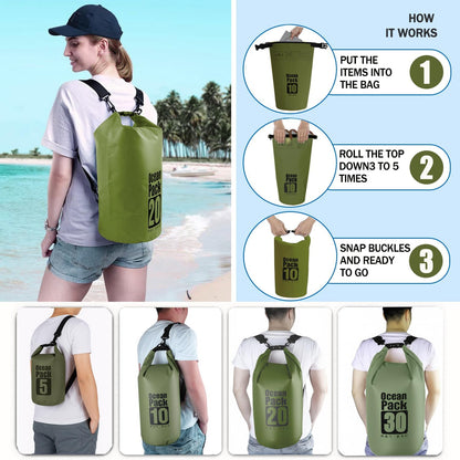 Dry Bag Waterproof Backpack 5L/10L/20L/30L Roll Top Waterproof Bag,Floating Dry bags for Kayaking,Swimming,Boating,Camping,Beach.