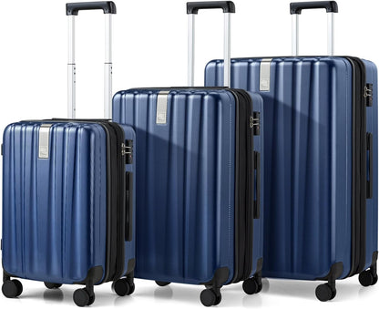 Hanke Expandable Hardshell Luggage Sets 3 piece Carry On Luggage with Wheels Suitcases Lightweight Checked Travel Luggage Rolling Large Suitcase Travel Luggage Bag Woman Men 20/24/29 Inch(Dark Blue)