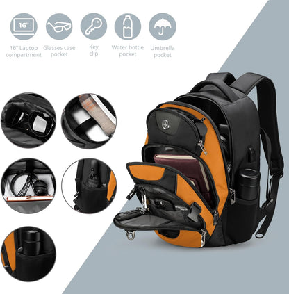 Swissdigital Design Laptop Backpack with USB Charging Port, TSA Travel Backpack Fits 15.6 inches Computer, 31L College School Backpack for Men, Orange/Black | SD803
