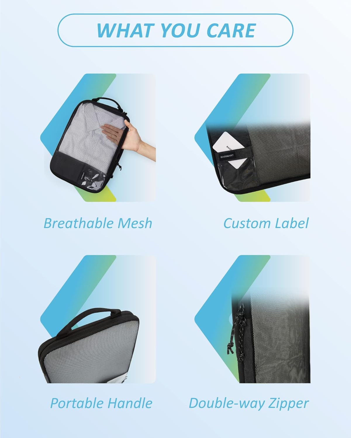 BAGSMART 6 Set Compression Packing Cubes - Lightweight Travel Essentials, Durable Luggage Organizer