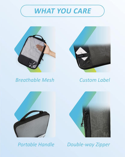 BAGSMART 6 Set Compression Packing Cubes - Lightweight Travel Essentials, Durable Luggage Organizer