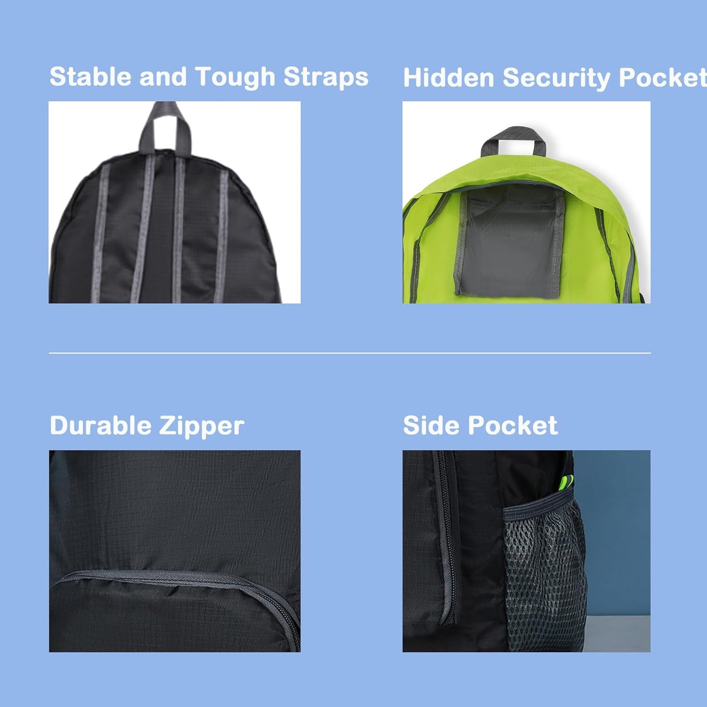 20L Hiking Daypack, Lightweight Backpack for Travel Camping Outdoor, Foldable Backpack For Men Women(BLACK)