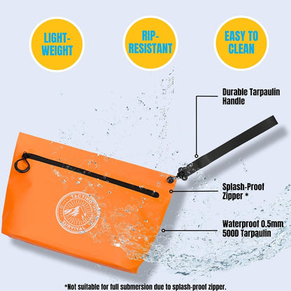 3-Pack Tactiko Heavy-Duty Splash Water Resistant Zipper Pouches - Hold-All Organizers for Dry Bags, Travel Bags (3, Orange/Gray/Black)