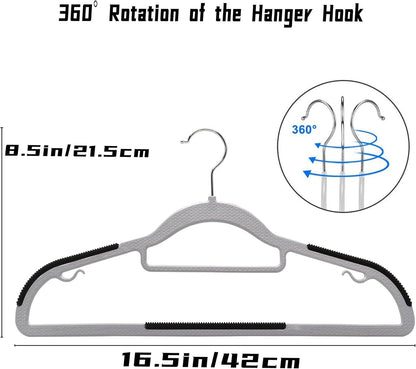 50 Pack Plastic Clothes Hangers Non Slip - 16.5 Inch Slim Space Saving Hangers for Closet, Heavy Duty Non-Slip Garment Hangers with 360° Swivel Hooks