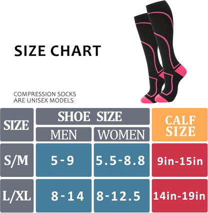 Compression Socks for Women Men Circulation Knee High 8 Pairs for Nurses, Running, Travel, Athletic