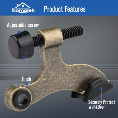 HOMOTEK 12 Pack Hinge Pin Antique Brass Door Stopper, Adjustable Deluxe Heavy Duty Door Stopper 2-1/2"x1-3/4”, with Black Rubber Bumper Tips