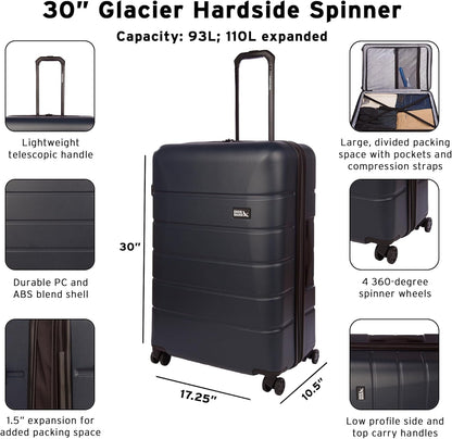 Eddie Bauer Glacier Carry-On 22" Luggage | Hardside | Spinner Wheels | Expandable | Lightweight | Travel Essentials - Carbon Grey