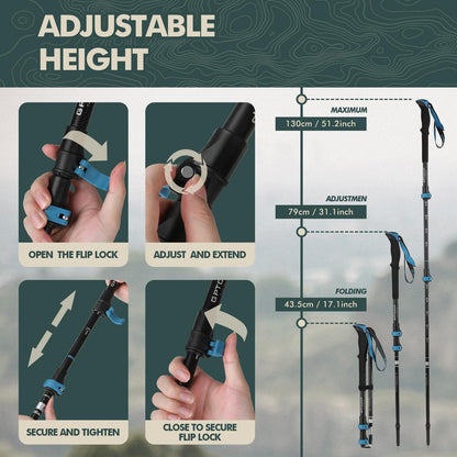 GPTCAMP Hiking Stick,1pc Trekking Pole Collapsible Hiking Pole,Lightweight Folding Adjustable Travel Walking Stick with EVA Foam Grip for Men Women,Blue