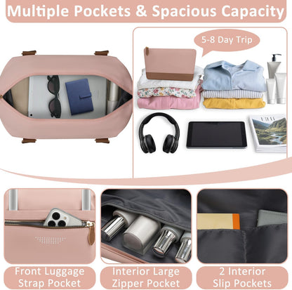 Travel Duffle Bag for Women, Weekender Bags, Hospital Bag for Labor Delivery, Lightweight Tote Duffel Overnight Bag with Luggage Sleeve, Airplane Travel Bags with Toiletry Bag, X-Large,Pink