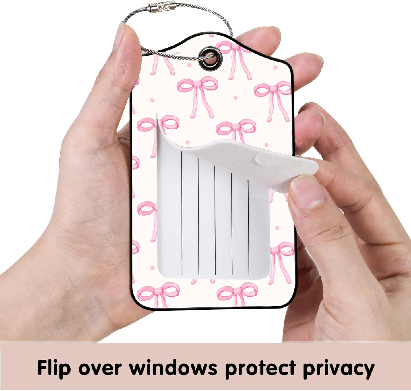 Luggage Tags for Suitcases, 2-Pack PU Leather for Cruise & Travel, Baggage ID Tags with Privacy Cover & Address Card, Durable Metal Ring, Kids Adults Travel Accessories, Blush Bows