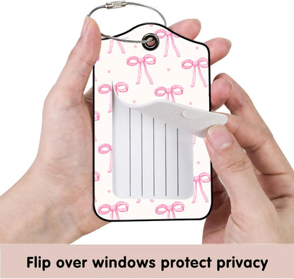 Luggage Tags for Suitcases, 2-Pack PU Leather for Cruise & Travel, Baggage ID Tags with Privacy Cover & Address Card, Durable Metal Ring, Kids Adults Travel Accessories, Blush Bows