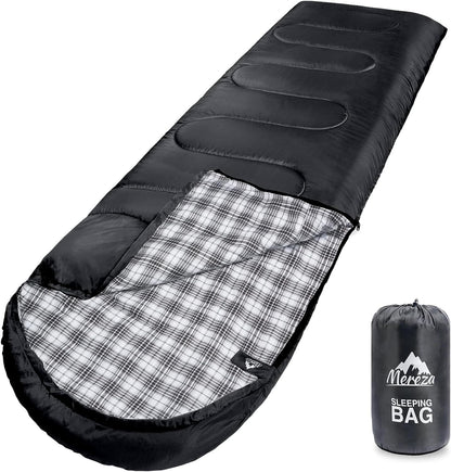MEREZA Flannel Sleeping Bag for Adults XL, Large Wide Sleeping Bags for Camping Mens Warm Cotton Sleeping Bag 4 Season Warm & Cool Weather