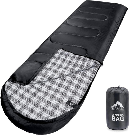 MEREZA Flannel Sleeping Bag for Adults XL, Large Wide Sleeping Bags for Camping Mens Warm Cotton Sleeping Bag 4 Season Warm & Cool Weather