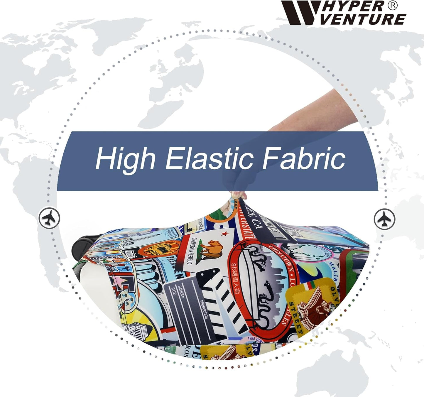HYPER VENTURE Washable Luggage Cover - Fashion Suitcase Protector Fits 27-30 Inch Luggage (Travel Location, L)