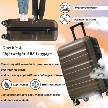 Merax 28 Inch Luggage Hardshell ABS Suitcase with 8 Silent Spinner Wheels Lightweight Durable Travel Checked Luggage for Long Trips Brown
