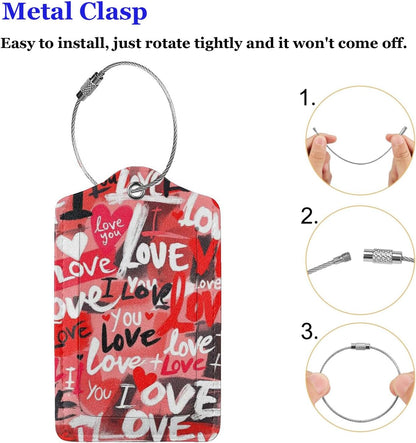 Fun Luggage Tags for Suitcases Leather Name Tag for Luggage Cute Travel Baggage Tags for Carnival Cruise Ships with Funny Patter 2pcs (Love)