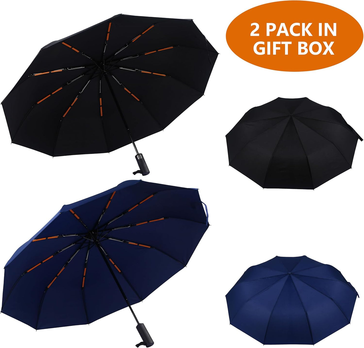 46 Inch Compact Umbrellas for Rain - Travel Small Umbrella - Automatic Folding Umbrella - Windproof Portable Umbrella, Double 10-rib