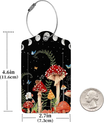 2 Pcs Luggage Tags for Suitcases,PU Leather Cruise Ship Luggage Tags with Privacy Cover Label Address Card and Durable Metal Ring Suitable for Men Women,Handbags Backpacks,Mushrooms Under The Stars