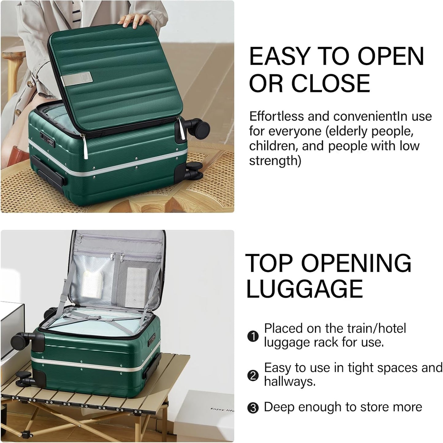 Hanke 16 Inch Underseat Carry On Suitcases with Wheels,Lightweight Hard Shell Carry on Luggage for Weekender,Top Opening Small Suitcase,Travel Luggage for Womem Men,Dark Green.