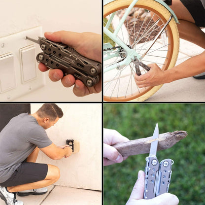 15-in-1 Multitool Pocket Knife, Multipurpose Stainless Steel All In One Tool for Camping Hiking Survival Travel Home - Portable Heavy Duty Folding Utility Multi Tool with Self-Locking