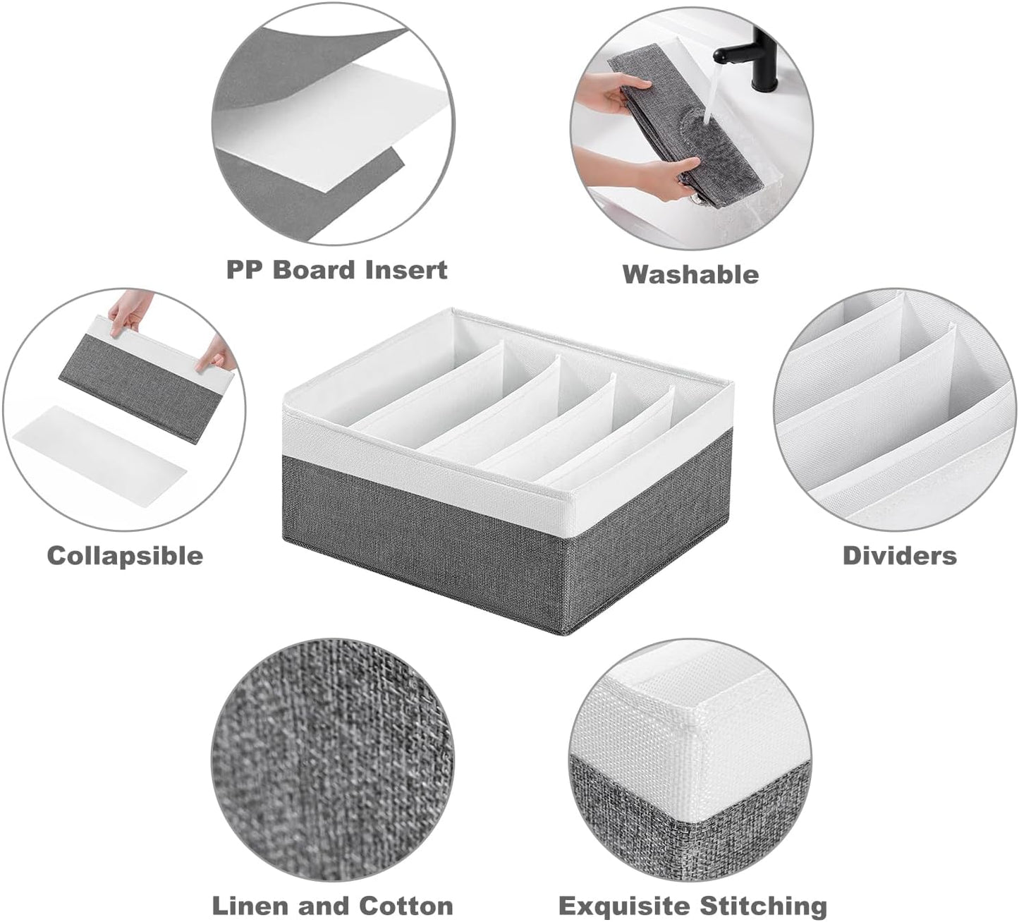 Jeans Drawer Organizers for Clothing,5 Grids Compartment Wardrobe clothes organizer,Fabric Washable Closet Organizers and Storage Bins for Jeans,Pants,Bra,Legging,t-shirt-GreyWhite