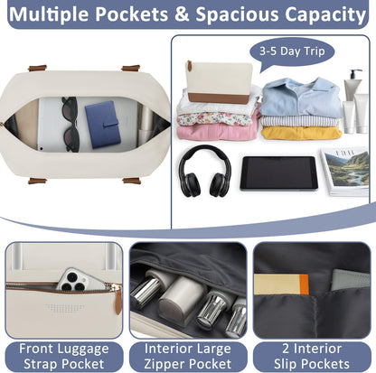 Travel Duffle Bag for Women, Weekender Bags, Hospital Bag for Labor Delivery, Lightweight Tote Duffel Overnight Bag with Luggage Sleeve, Airplane Travel Bags with Toiletry Bag, Large, Beige