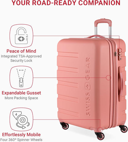 SwissGear 7366 Hardside Expandable Luggage with Spinner Wheels, Coral Almond, Checked-Medium 23-Inch