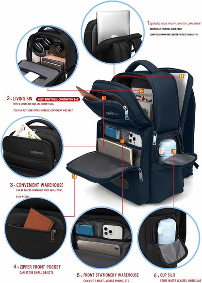 Multi-Functional Travel Laptop Backpack, Water-Resistant Large Capacity Bookbag for Work, College, and Weekend Trips