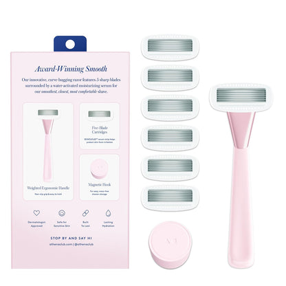 Women's Razor Shave Kit, 1 Rose Razor Handle + 6 Blade Refills