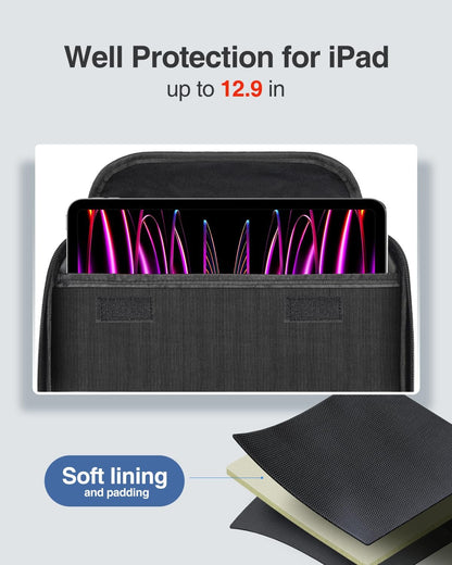 Luxtude Electronic Organizer Travel Case Large, Double Layer Tech Carrying Case, Cord Organizers Travel, Cable Organizers Bag, Large Charger Bag, Home Electronics Case Fits for iPad (Up to 12.9 in)