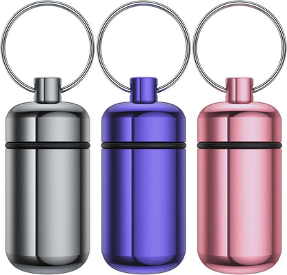3 Pack Small Pill Box, Airtight Aluminum Alloy Pill Organizer Travel Pill Case for Purse Portable Medicine Box Bottle for Medication, Fish Oil, Supplements Storage