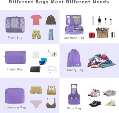 BAGAIL 8 Set Packing Cubes Luggage Packing Organizers for Travel Accessories-Light Purple
