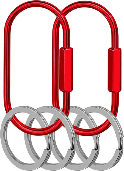 Key Chain, Brass Key Rings 2 Pack Screw Lock Key Organizer with 4 Rings Carabiner Keychain Clip for Men and Women