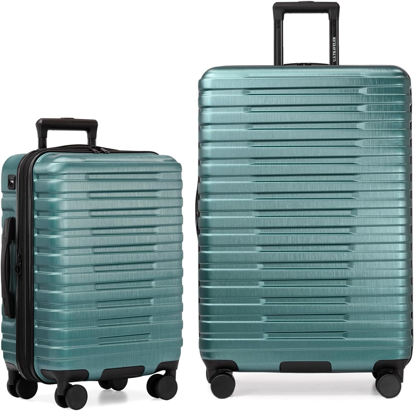 U.S. Traveler Boren Polycarbonate Hardside Rugged Travel Suitcase Luggage with 8 Spinner Wheels, Aluminum Handle, Teal, 2-Piece Set, USB Port in Carry-On