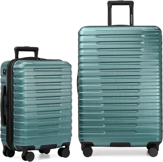 U.S. Traveler Boren Polycarbonate Hardside Rugged Travel Suitcase Luggage with 8 Spinner Wheels, Aluminum Handle, Teal, 2-Piece Set, USB Port in Carry-On